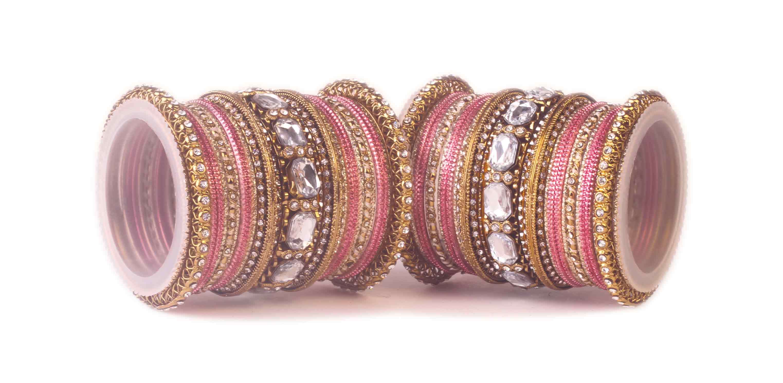Set of 2 Beautiful Colored Bangle Set With Big Kundan Stone - Image 3