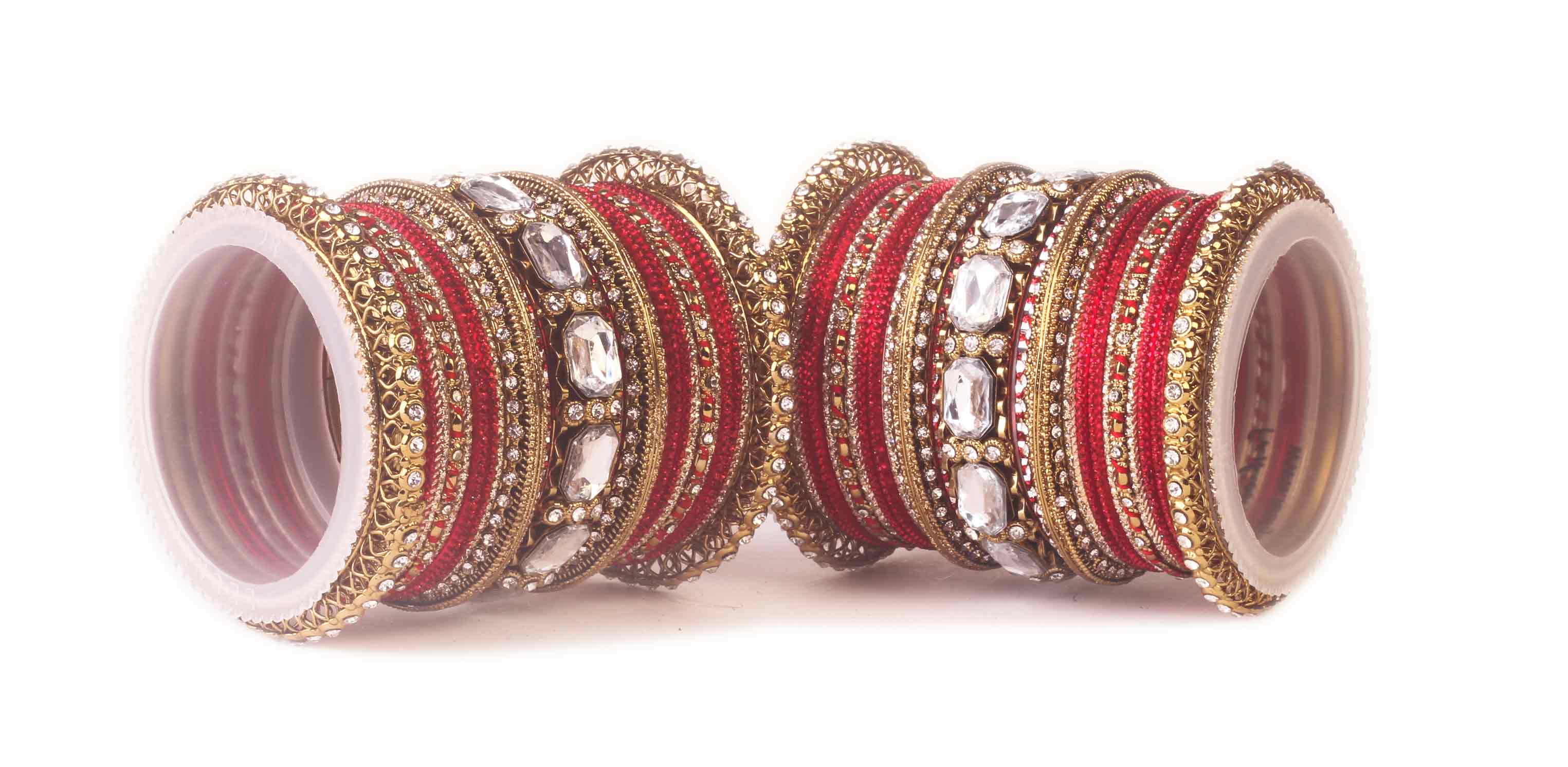Set of 2 Beautiful Colored Bangle Set With Big Kundan Stone - Image 5