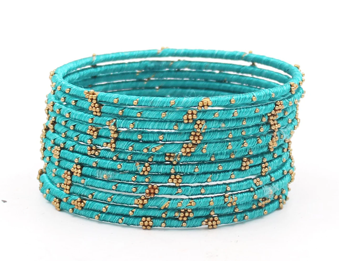 Set of 12 Thread Bangles with Golden Flower Design by Leshya - Image 14