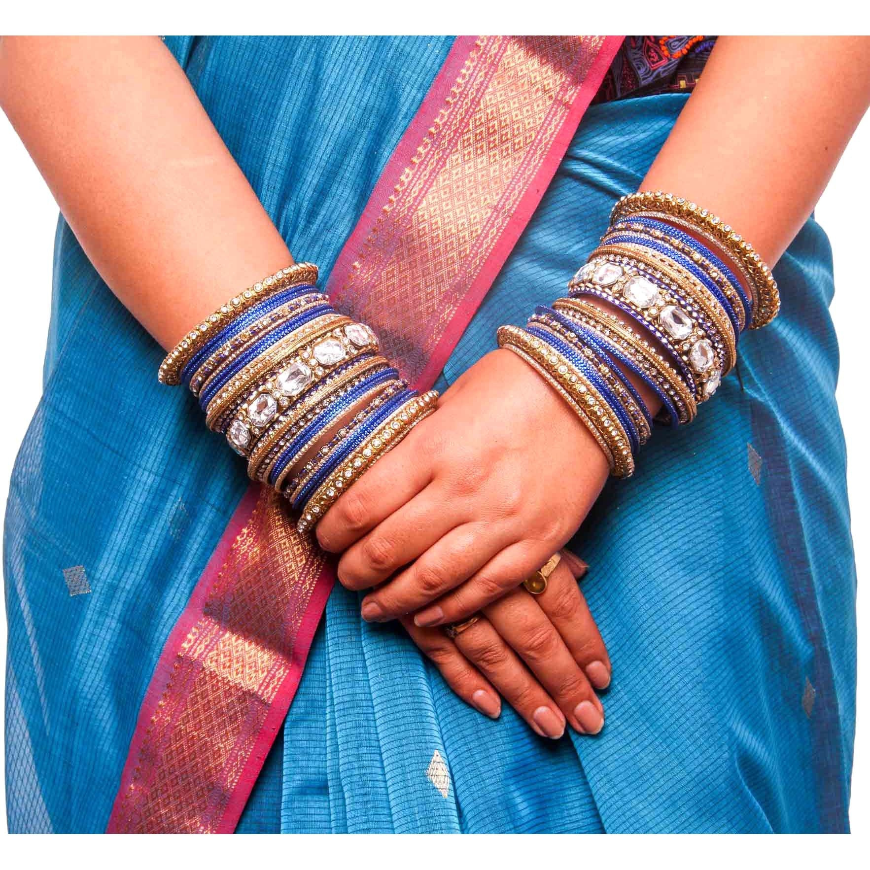 Set of 2 Beautiful Colored Bangle Set With Big Kundan Stone - Image 10