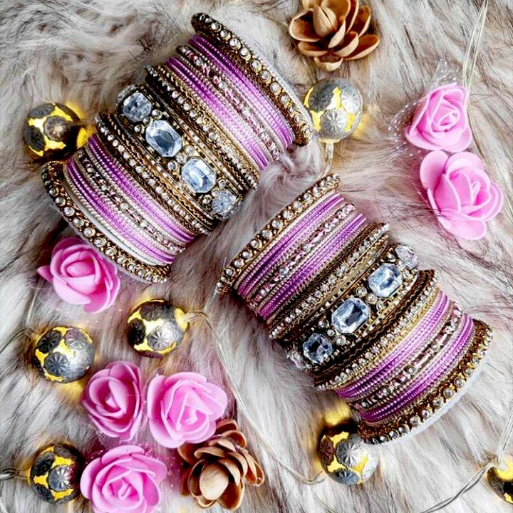 Set of 2 Beautiful Colored Bangle Set With Big Kundan Stone - Image 11