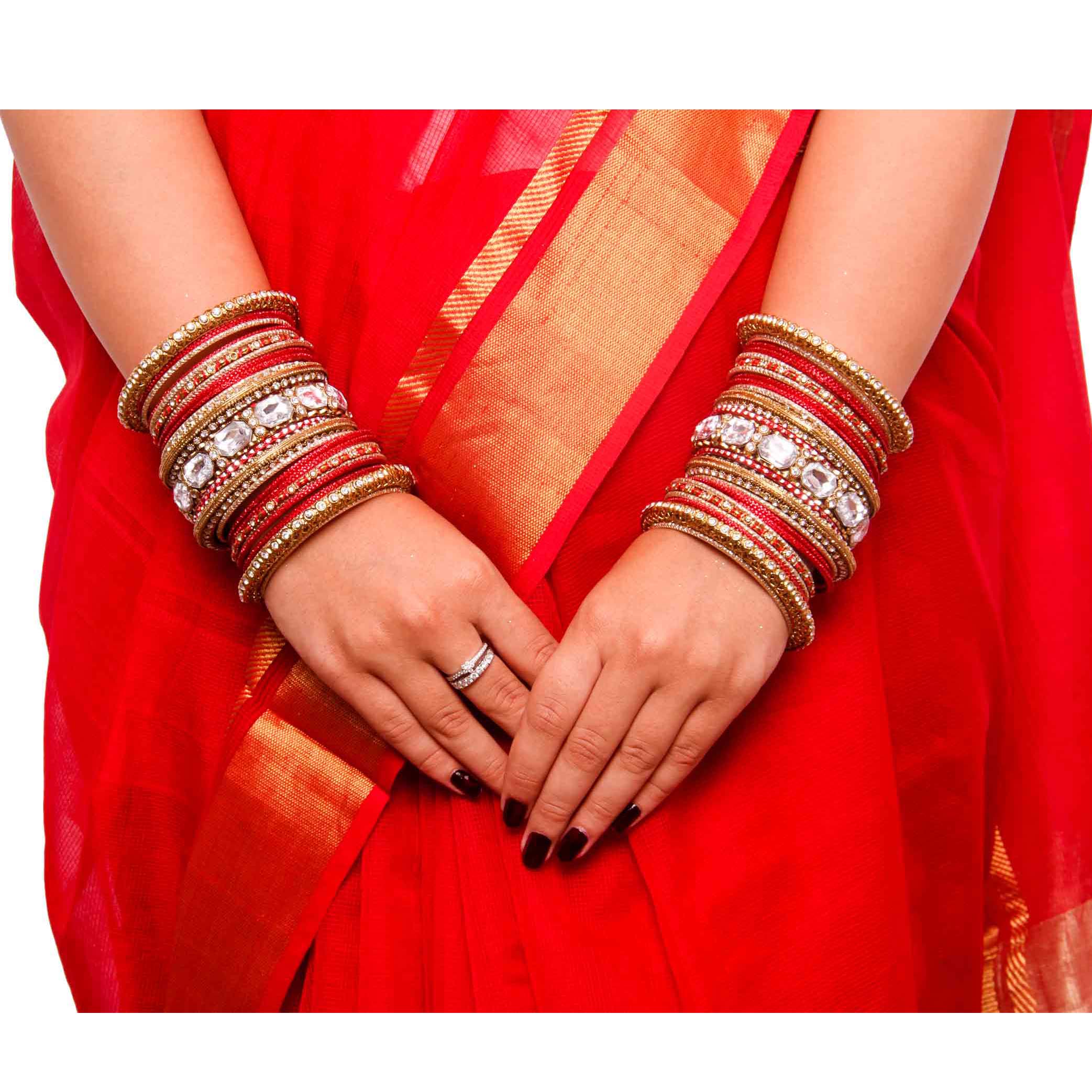 Set of 2 Beautiful Colored Bangle Set With Big Kundan Stone - Image 5