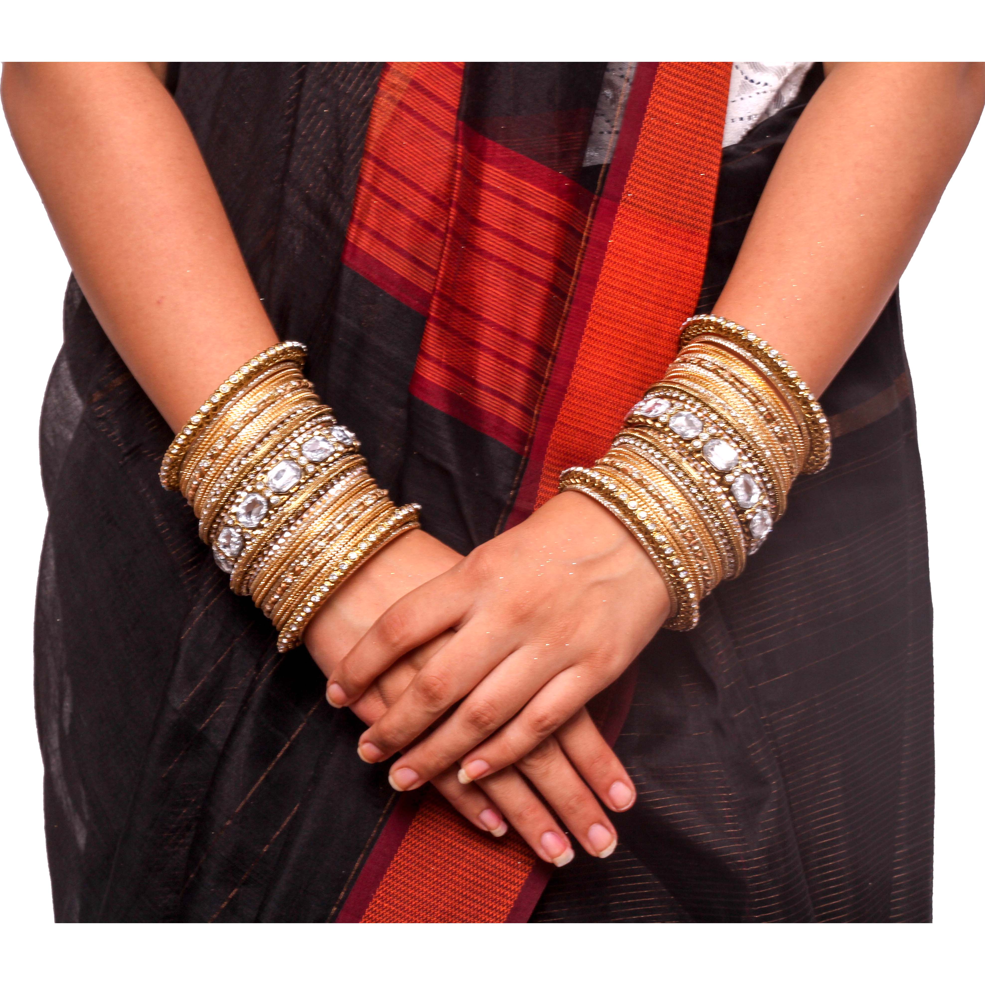 Set of 2 Beautiful Colored Bangle Set With Big Kundan Stone - Image 8