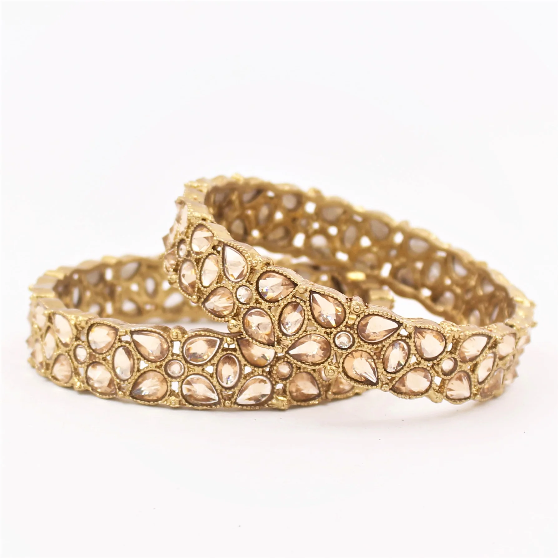 Traditional Antique Gold Bracelet Pair with Running Kundan Stones by Leshya (Plus Size) - Image 3