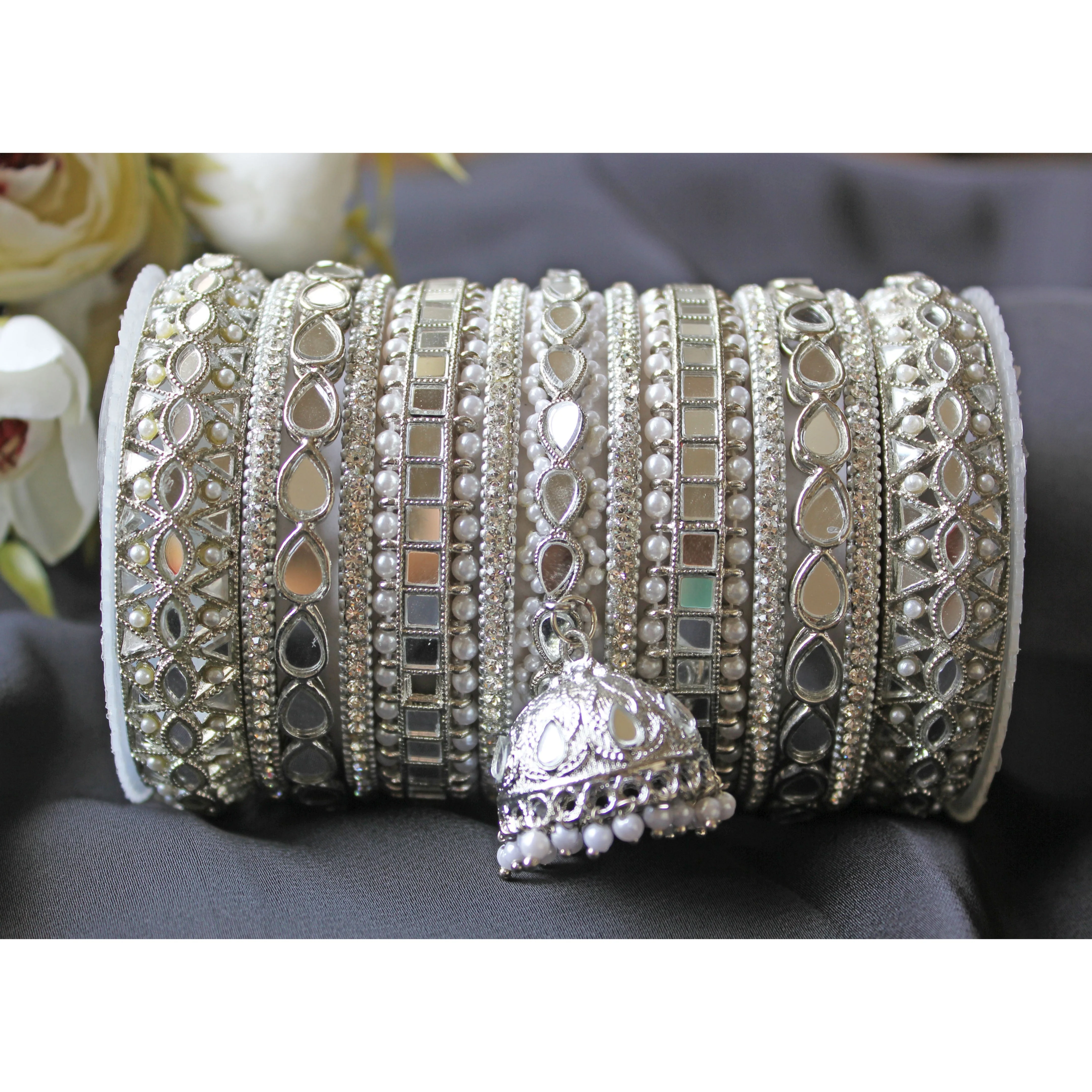 Traditional Mirror Bangle Set with Jhumki by Leshya - Image 6