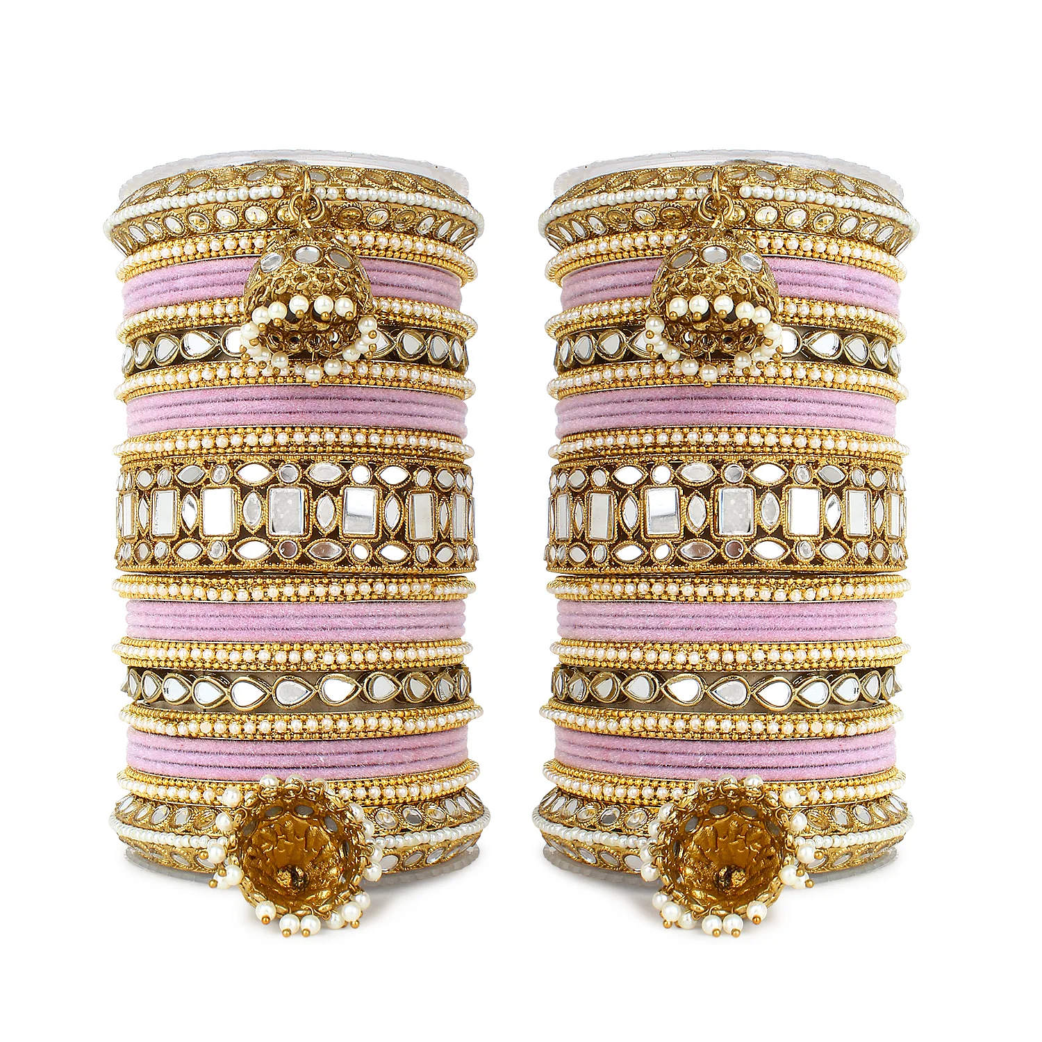 Traditional Mirror Bangle Set with Velvet Rec Bangles with Jhumki by Leshya - Image 15