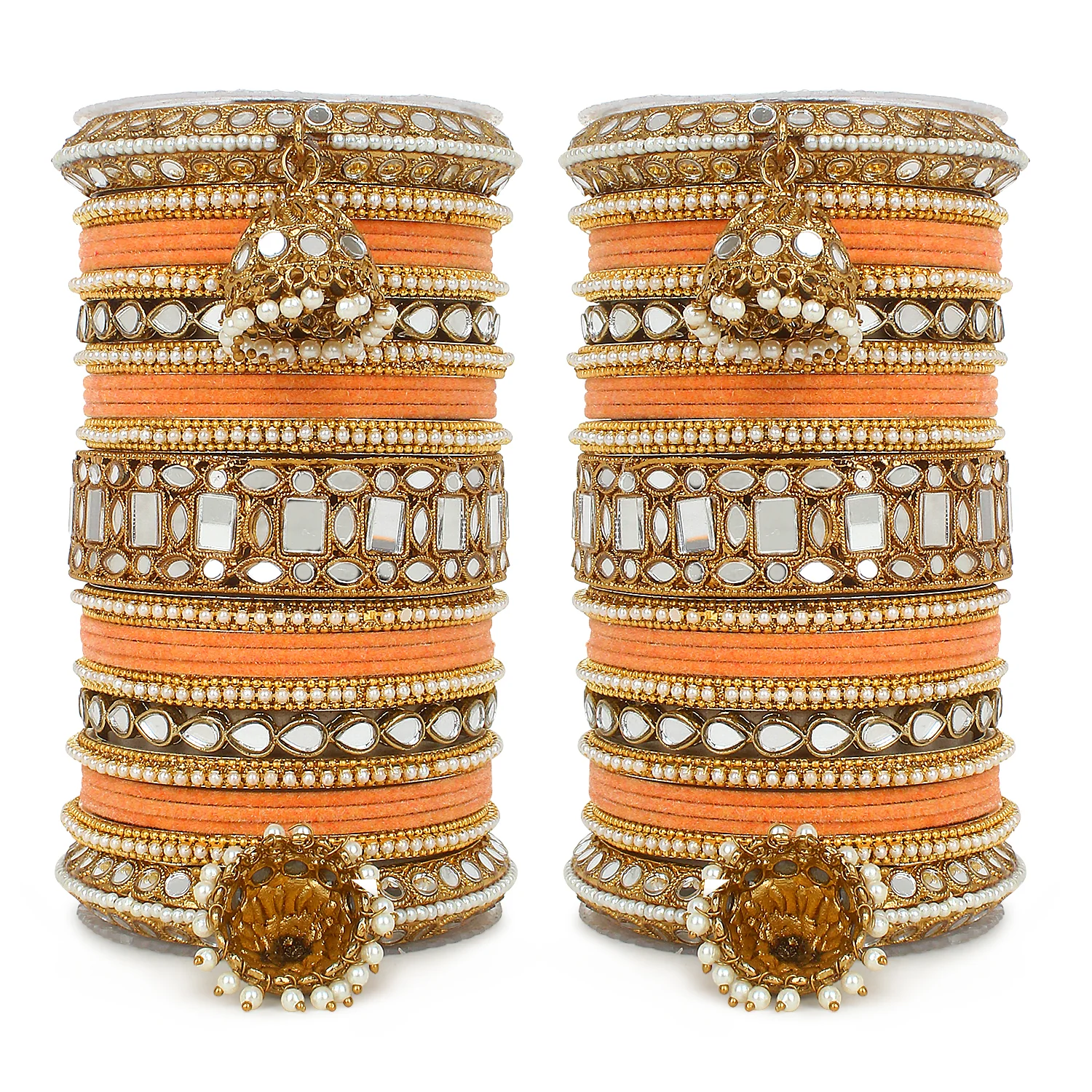 Traditional Mirror Bangle Set with Velvet Rec Bangles with Jhumki by Leshya - Image 19