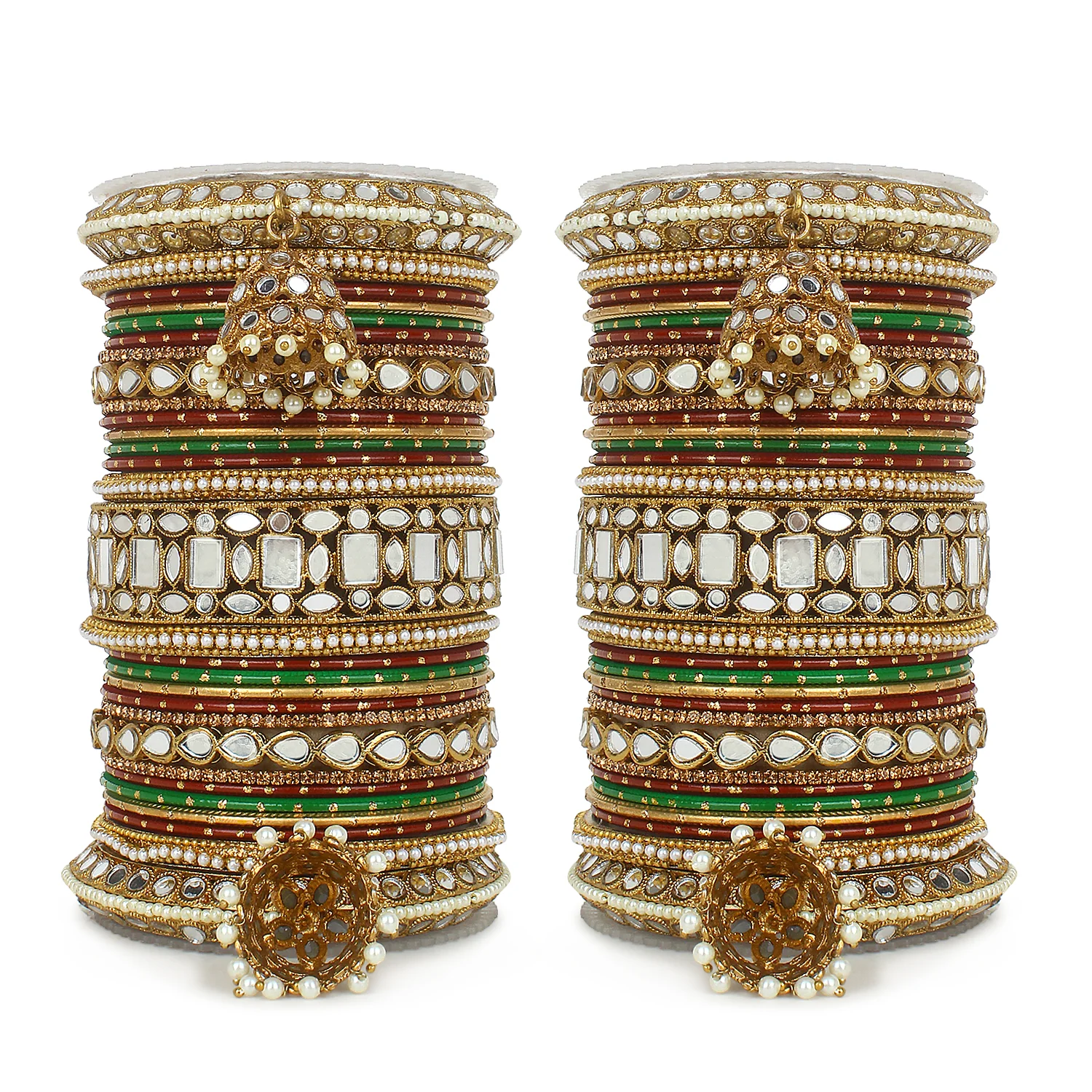 Traditional Mirror Bangle Set with Velvet Rec Bangles with Jhumki by Leshya - Image 21