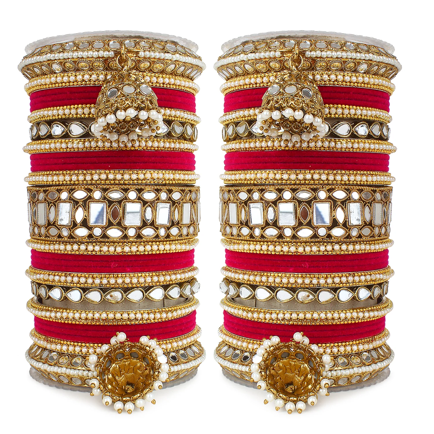 Traditional Mirror Bangle Set with Velvet Rec Bangles with Jhumki by Leshya - Image 7