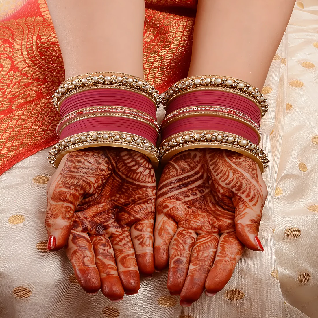 Wedding Chura With Pearl And Stone Kada - Image 8